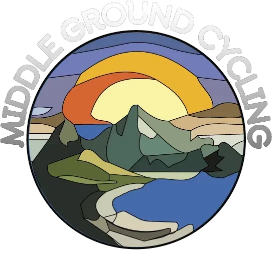 dle Ground Cycling logo featuring a stylized landscape with mountains, sun, and river path